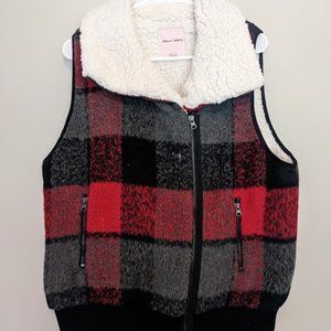 Sequin Hearts Sherpa Buffalo Plaid Faux Fur Vest Women XL